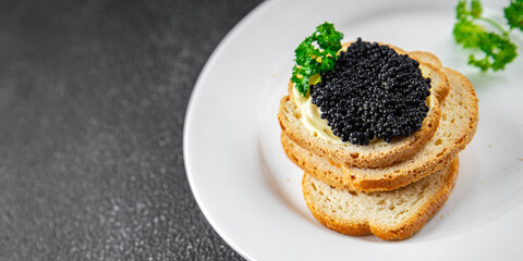 caviar lumpfish sandwich seafood black caviar fresh appetizer meal food snack on the table copy space food background rustic top view