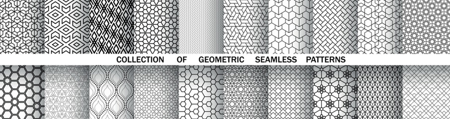 Geometric set of seamless black and white patterns. Simple vector graphics.