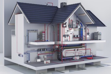 Detailed Diagram of House Plumbing System with Highlighted Inspection Areas - Design for Educational Use