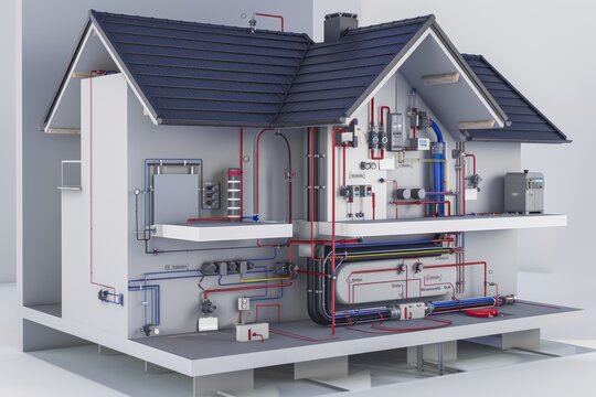 Detailed Diagram of House Plumbing System with Highlighted Inspection Areas - Design for Educational Use