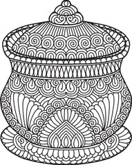 Pottery Mandala Coloring Page | Hand-Drawn Pottery Mandala Coloring Page For Adults