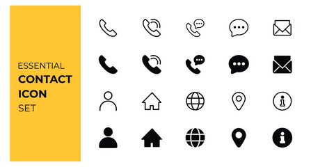 Universal contact icons set. Flat vector illustration