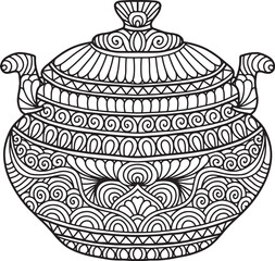 Pottery Mandala Coloring Page | Hand-Drawn Pottery Mandala Coloring Page For Adults