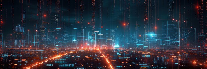 Fototapeta premium Cyberpunk Cityscape with Neon Lights