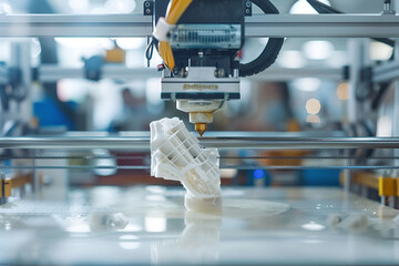 Fototapeta premium Cutting-Edge Innovation: 3D Printer Crafting a White Plastic Model