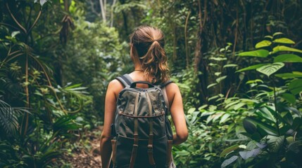 Woman Hiking Through Lush Tropical Forest