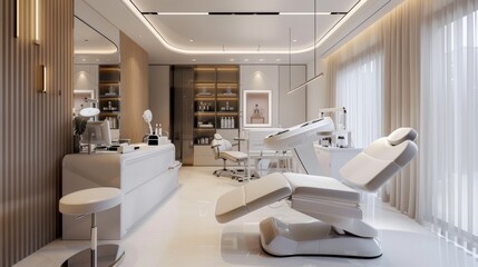 Modern Beauty Clinic with Advanced Cosmetic Devices and Minimalist Decor Design for Print or Poster
