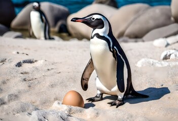 Naklejka premium penguin on the beach