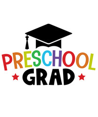 Graduation preschool grad typography clip art design on plain white transparent isolated background for card, shirt, hoodie, sweatshirt, apparel, tag, mug, icon, poster or badge