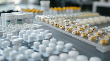 Obraz premium a table with many bottles of pills