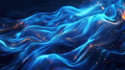 Fototapeta premium Abstract Blue Waves with Golden Glitter