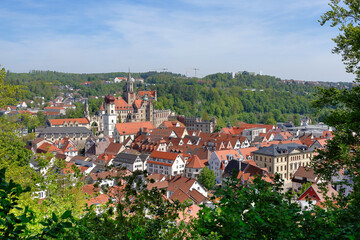 Stadtzentrum Sigmaringen mit Blick auf Hohenzollernschloss, Oberes Donautal