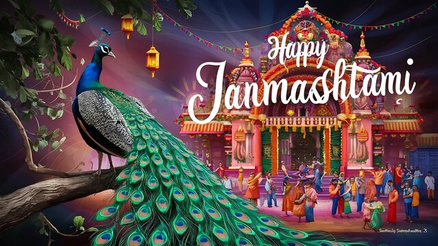 krishna janmashtami celebration.Peacock feather abstract, banner or poster background