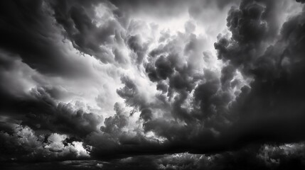 Obraz premium Dramatic black and white photo of storm clouds forming in the sky, highlighting the power and beauty of nature.