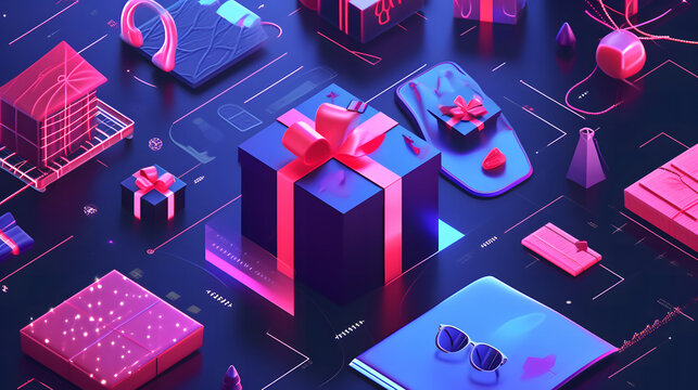 Cyber ​​Monday is a virtual shopping day with digital elements and gift box design