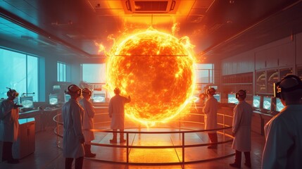 Fototapeta premium Scientist doing nuclear energy research with the help of VR technology.