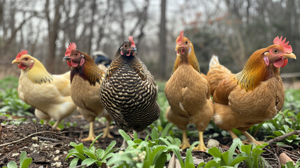 Fototapeta premium Group of Chickens in the Garden