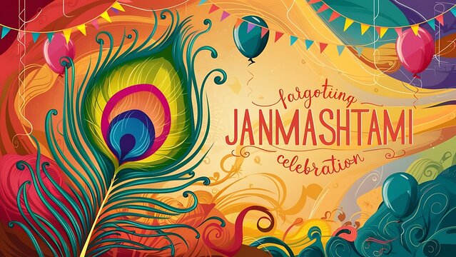 krishna janmashtami celebration.Peacock feather abstract, banner or poster background