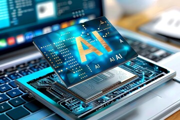 AI graphics on a laptop, illustrating the integration of artificial intelligence in personal computing