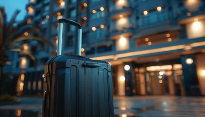 Naklejka premium Close-Up of a Black Suitcase in a Hotel