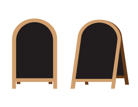Wooden street sandwich empty stand black menu board. Welcome stand sign with black side.