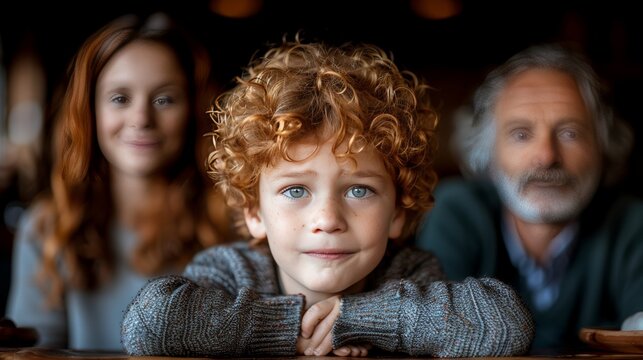 Young boy distressed, covering ears as parents argue out of sight, depicting family conflict