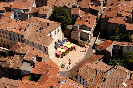 elevated view of Foix, Ariege, Midi pyrenes, France
