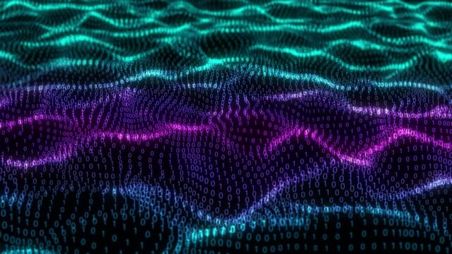 Computer Code Matrix Number Animation And Change Randomly.  Digital Binary Code Wave Animation, Binary Number Digital Wave Animation. Glowing Number Wave Programming Code Animation. Futuristic Digital