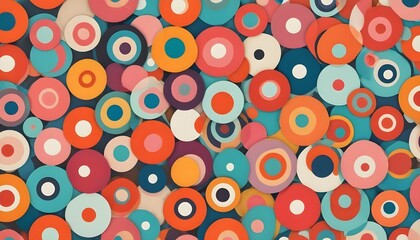 A whimsical pattern featuring concentric circles in bright, bold colors, layered and overlapping, providing a sense of depth and movement.