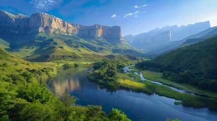 A panoramic view of a lush green valley.
