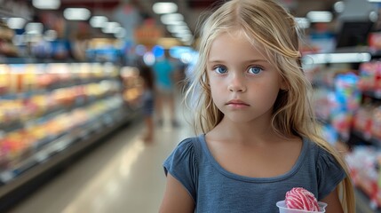 Teenage girl with lollipops in candy store, perfect for advertising with empty space