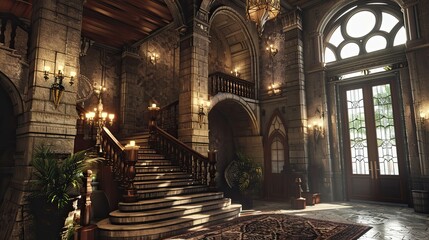 Beyond Reality Realms Interior. AI generated art illustration.