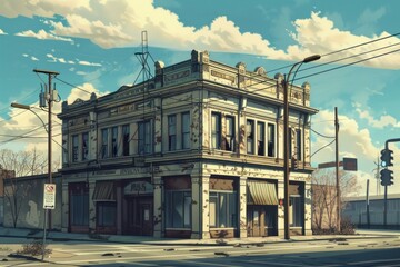 Illustrating urban decay with an empty building on a street corner