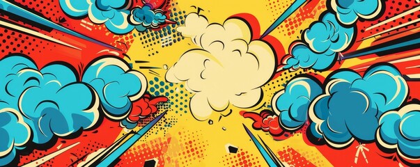 Retro comic-themed birthday card with eye-catching pop art backdrop and generous customization area.