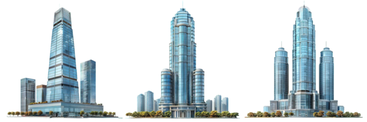 skyscraper isolated on transparent background ,glass skyline building ,generative ai