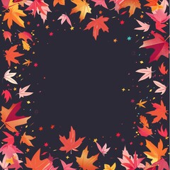 Naklejka premium Vibrant Autumn Leaves Border On Dark Background, Seasonal Fall Frame