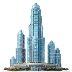 skyscraper isolated on transparent background ,glass skyline building ,generative ai