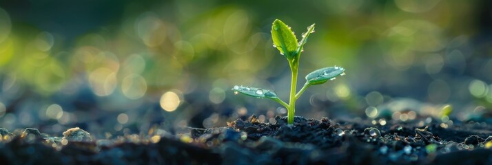 Closeup view of baby plant in soil