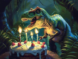 A dinosaur with candles on top of it