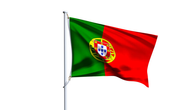 Waving flag of portugal isolated on transparent background.