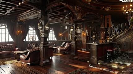 Pirate Ships Interior Reference. AI generated art illustration.