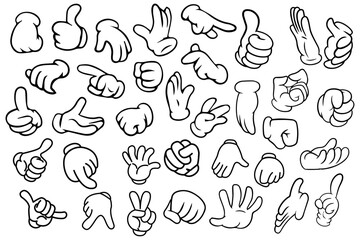 Cartoon Comic Hands gesture and gloves vector icon set
