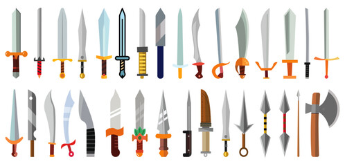 battle-axe Sword medieval weapon of knight with sharp blade and pirates knife vector illustration 