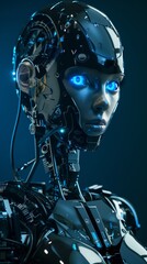 portrait of a female humanoid robot with blue eyes