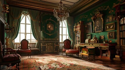Obraz premium Rococo Salon Environment. AI generated art illustration.