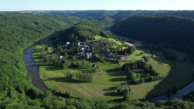 Aerial View of Frahan, Belgian Ardennes: A River Winding Through Verdant Hills