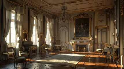 Obraz premium Rococo Salon Environment. AI generated art illustration.