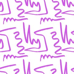 Seamless abstract textured pattern. Purple, white texture. Digital brush strokes background. Lines, doodles. Illustration. Design for textile fabrics, wrapping paper, background, wallpaper, cover.