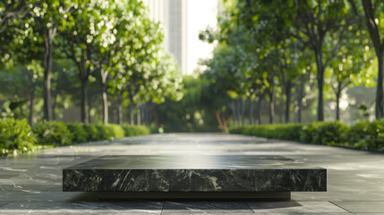 Modern Stone Platform in Lush Urban Park - Generative AI