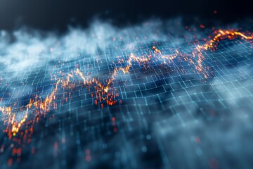 Fototapeta premium Futuristic network grid with financial data trend